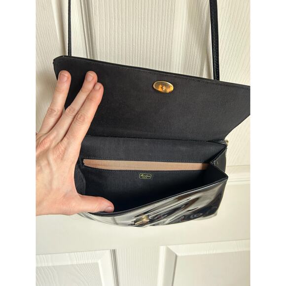 Vintage Black Patent Leather Evening Purse | Black Leather Shoulder Bag - Picture 4 of 6